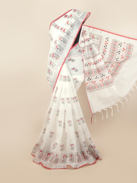 

Pothys White & Red Ethnic Motifs Zari Saree