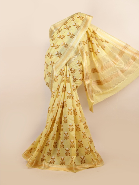 

Pothys Cream-Coloured & Brown Ethnic Motifs Zari Linen Blend Saree