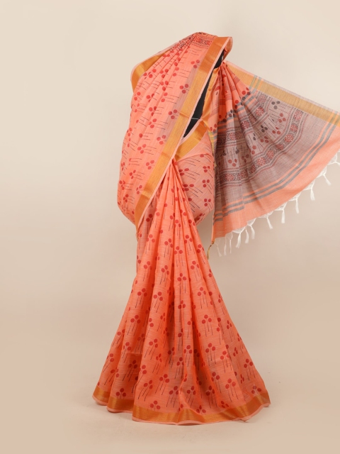 

Pothys Peach-Coloured & Grey Floral Zari Saree