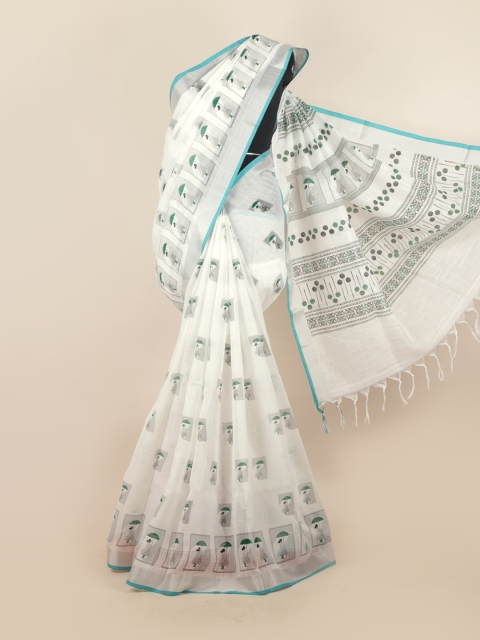

Pothys White & Silver-Toned Ethnic Motifs Zari Saree