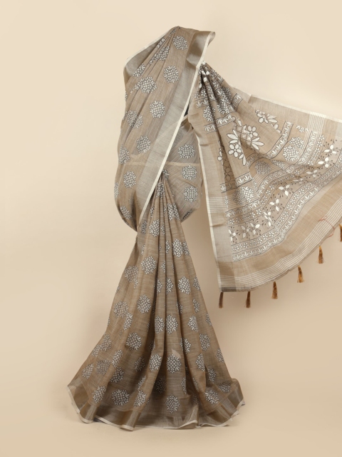 

Pothys Brown & Grey Ethnic Motifs Zari Linen Blend Saree