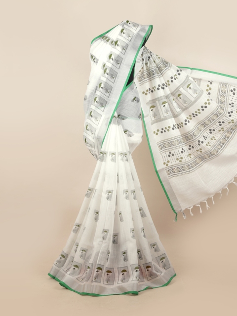 

Pothys White & Green Ethnic Motifs Zari Saree