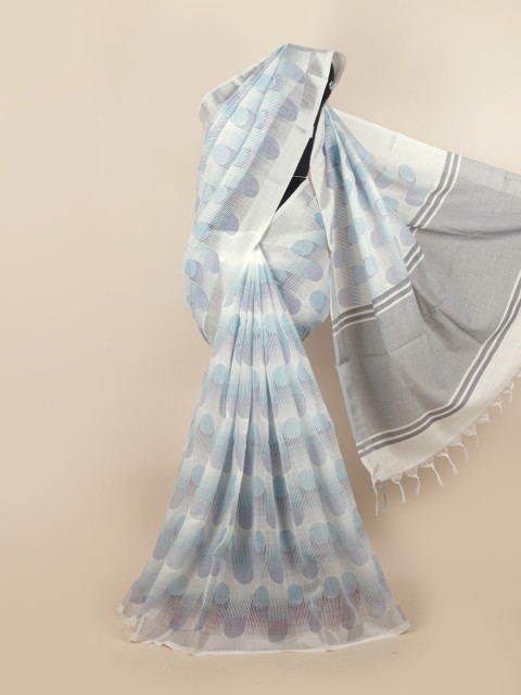 

Pothys White & Grey Linen Blend Zari Saree