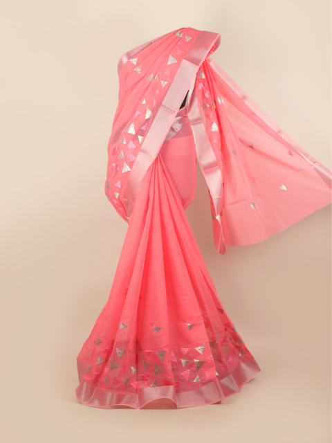 

Pothys Pink & Silver-Toned Printed Zari Saree