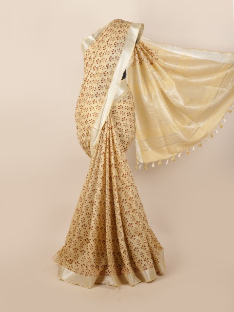 

Pothys Tan & Red Floral Zari Saree
