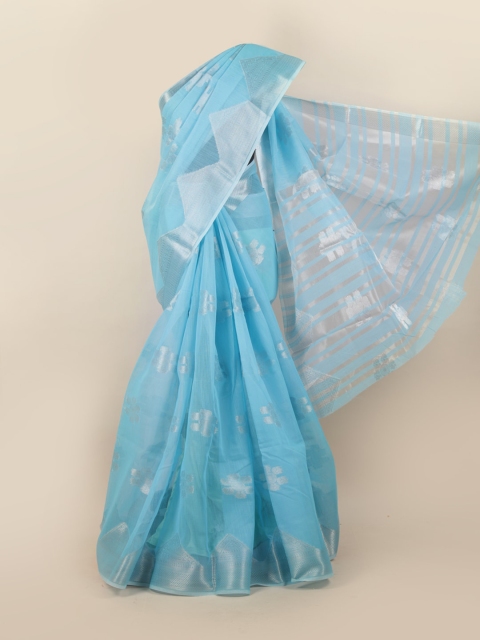 

Pothys Blue & Silver-Toned Zari Saree