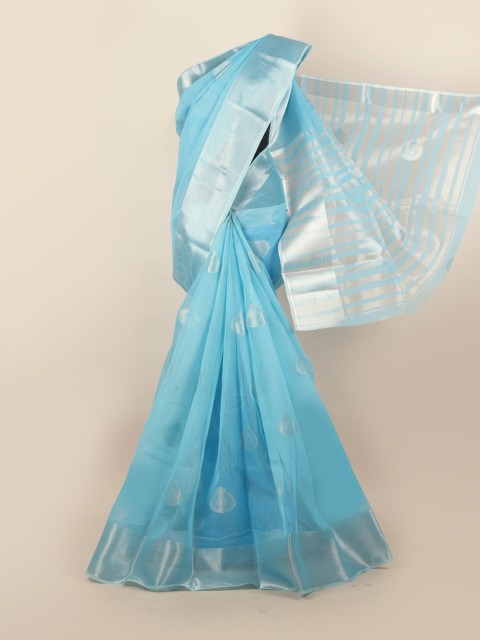 

Pothys Blue & Silver-Toned Woven Design Zari Saree