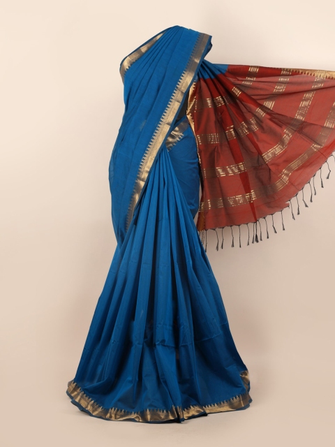 

Pothys Blue & Gold-Toned Zari Silk Cotton Saree