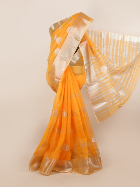 

Pothys Orange & Silver-Toned Ethnic Motifs Zari Saree