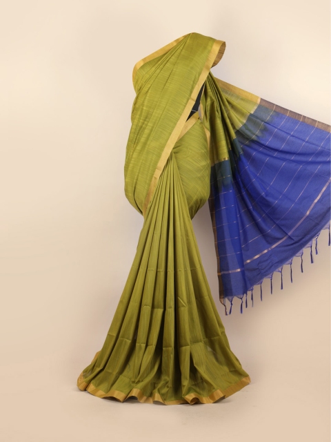 

Pothys Green & Blue Zari Silk Blend Saree