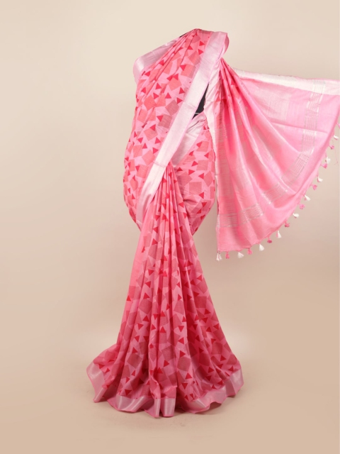 

Pothys Pink & Silver-Toned Zari Saree