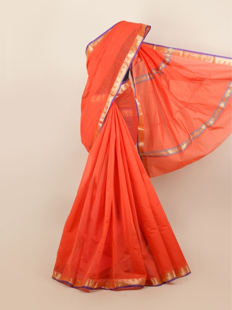 

Pothys Peach-Coloured & Gold-Toned Zari Silk Cotton Saree