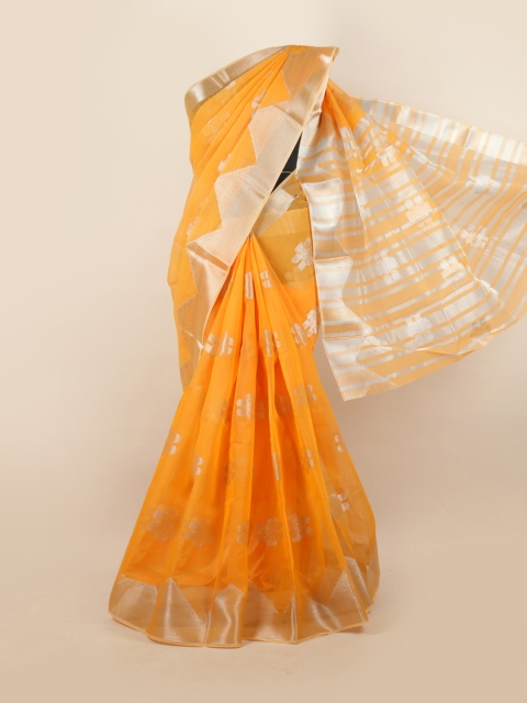 

Pothys Orange & Silver-Toned Ethnic Motifs Zari Saree