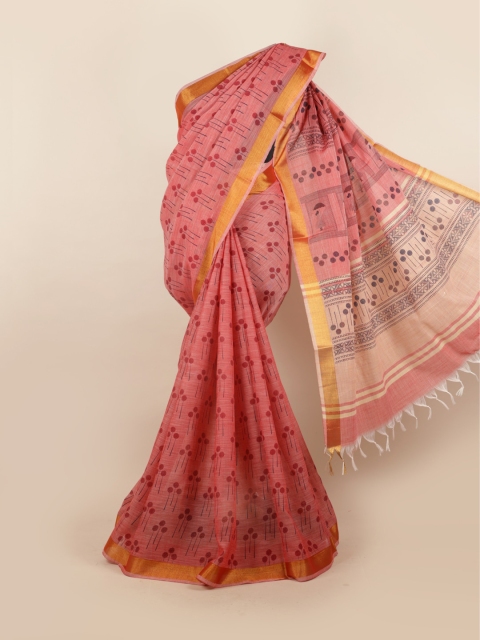 

Pothys Peach-Coloured & Maroon Floral Zari Saree