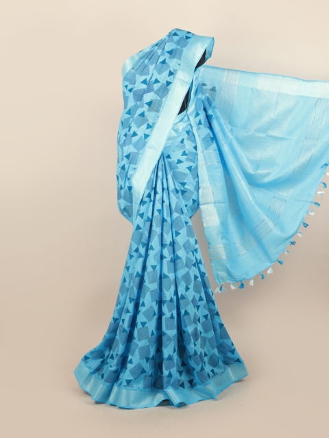 

Pothys Blue & Navy Blue Linen Blend Zari Saree