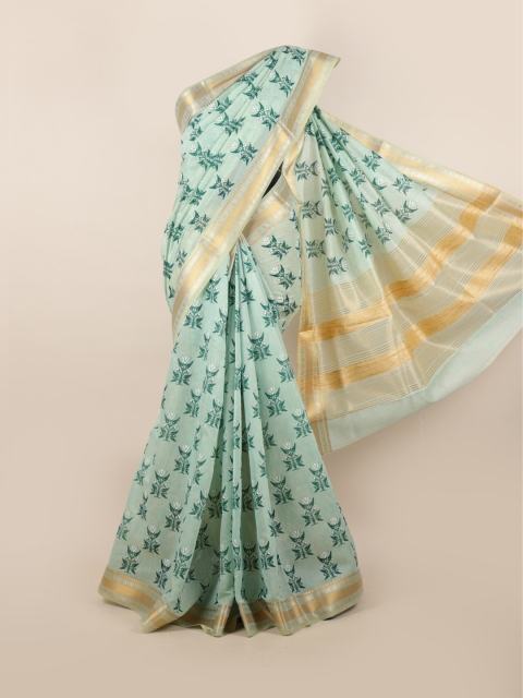 

Pothys Green & Gold-Toned Ethnic Motifs Zari Linen Blend Saree