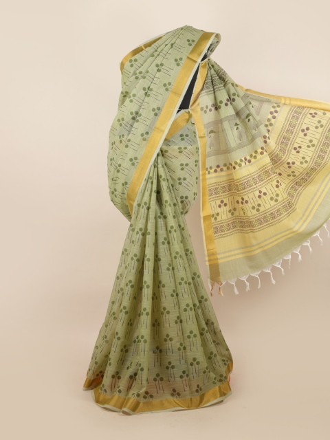 

Pothys Green & Gold-Toned Floral Zari Saree