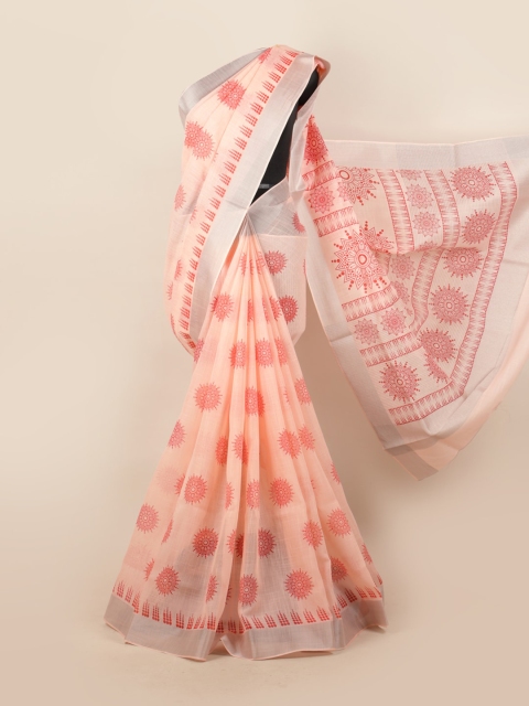 

Pothys Pink & Peach-Coloured Ethnic Motifs Zari Linen Blend Saree