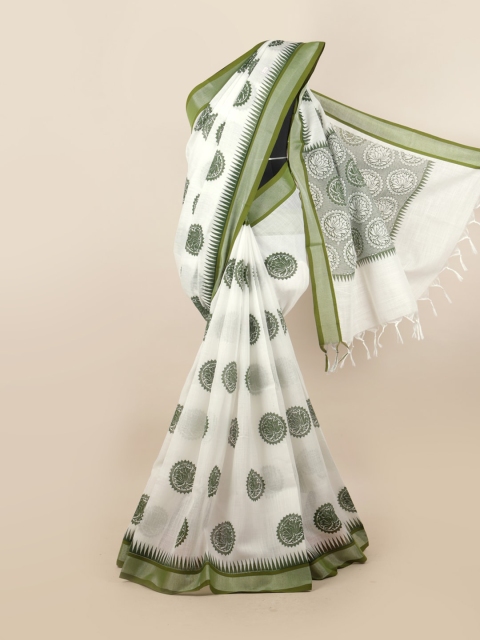 

Pothys White & Green Ethnic Motifs Zari Saree