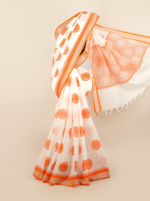 

Pothys White & Orange Ethnic Motifs Zari Saree
