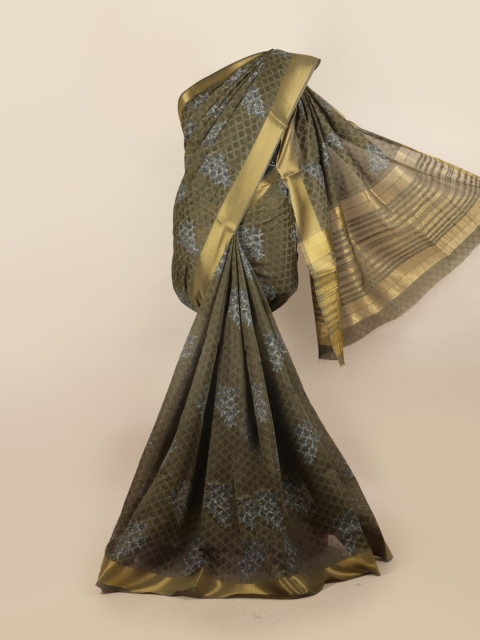 

Pothys Green & Grey Ethnic Motifs Zari Net Saree