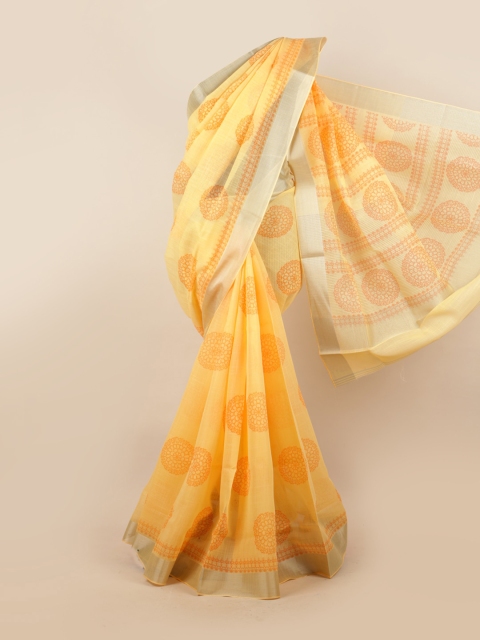 

Pothys Orange & Beige Ethnic Motifs Zari Linen Blend Saree
