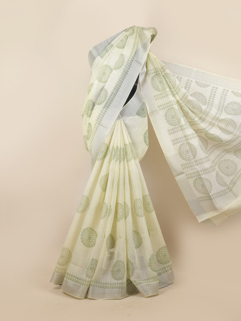 

Pothys Green & Silver-Toned Ethnic Motifs Zari Linen Blend Saree