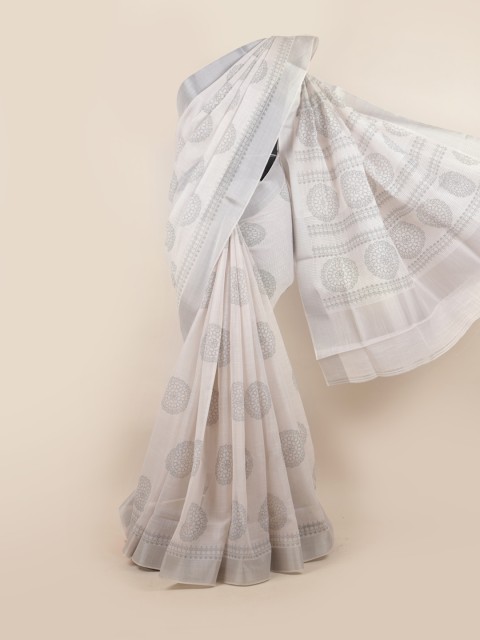 

Pothys White & Grey Ethnic Motifs Zari Linen Blend Saree