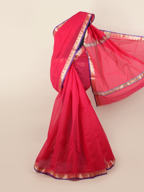 

Pothys Pink & Silver-Toned Silk Cotton Saree