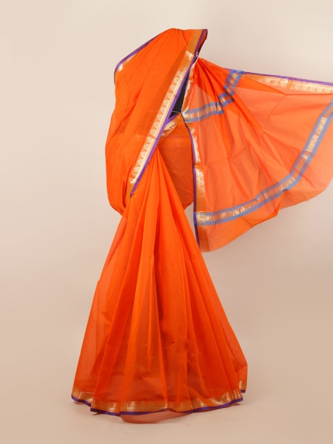 

Pothys Orange & Blue Zari Silk Cotton Saree