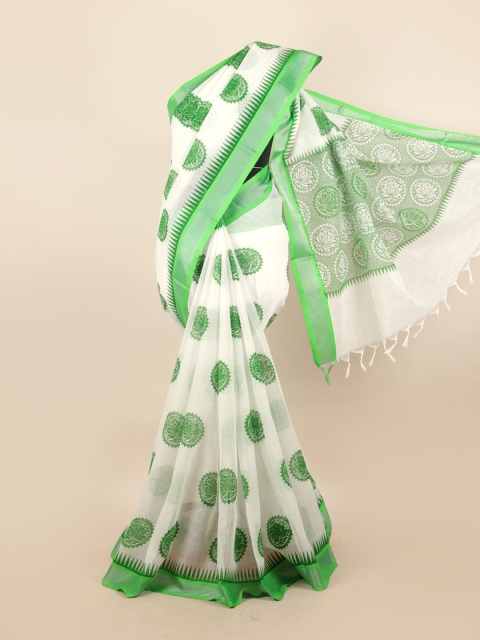 

Pothys White & Green Ethnic Motifs Zari Saree