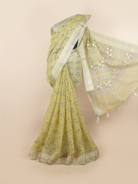 

Pothys Green & Black Floral Zari Net Saree