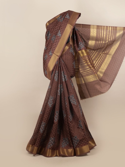 

Pothys Brown & Tan Floral Zari Net Saree