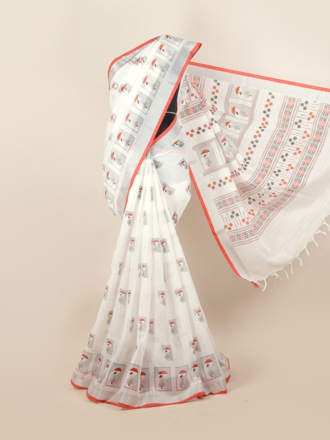 

Pothys White & Grey Ethnic Motifs Zari Saree