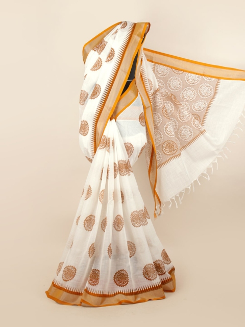 

Pothys White & Orange Ethnic Motifs Zari Saree