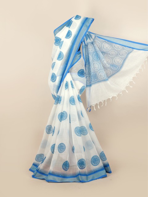 

Pothys White & Blue Ethnic Motifs Zari Saree