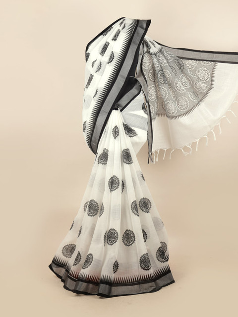 

Pothys White & Black Ethnic Motifs Zari Saree