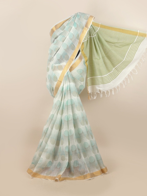 

Pothys White & Turquoise Blue Zari Saree