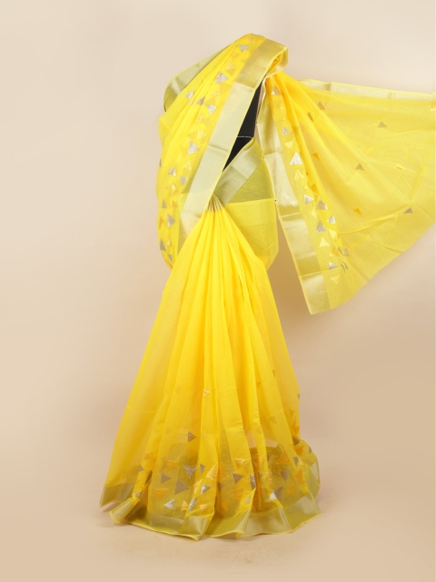 

Pothys Yellow & Silver-Toned Zari Saree
