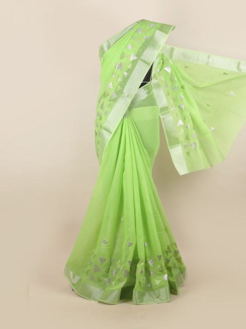 

Pothys Green & Silver-Toned Zari Saree