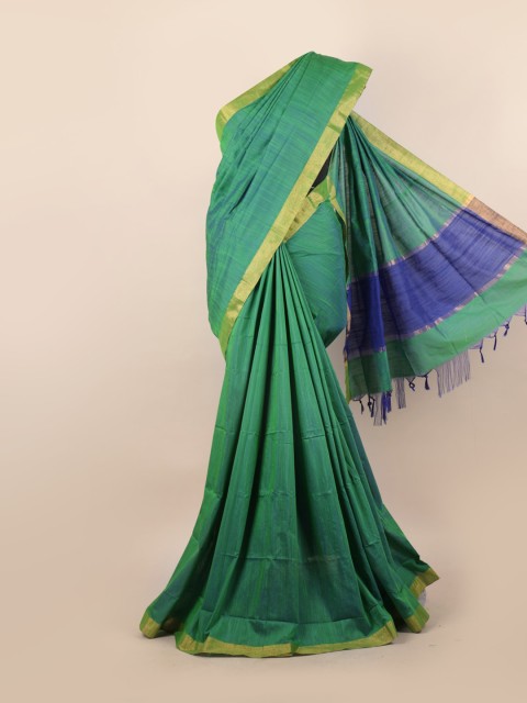 

Pothys Green & Blue Zari Silk Blend Saree