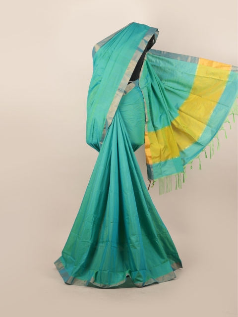 

Pothys Green & Yellow Zari Silk Blend Saree