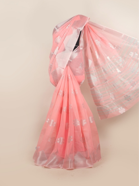 

Pothys Pink & Silver-Toned Zari Saree
