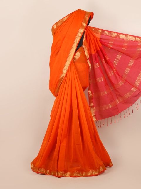 

Pothys Orange & Red Zari Silk Cotton Saree