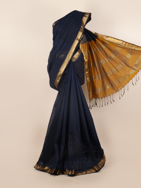 

Pothys Blue & Gold-Toned Zari Silk Cotton Saree