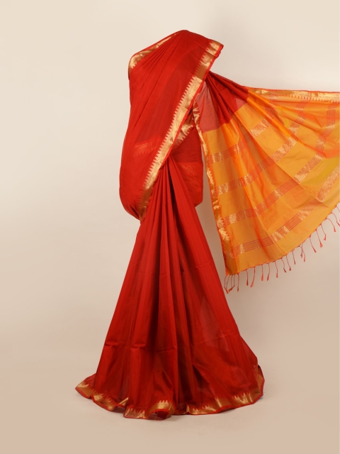 

Pothys Red & Orange Zari Silk Cotton Saree