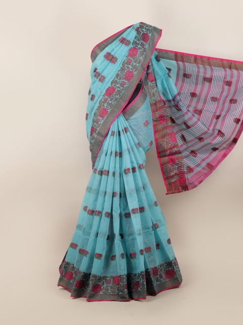 

Pothys Blue & Pink Floral Saree