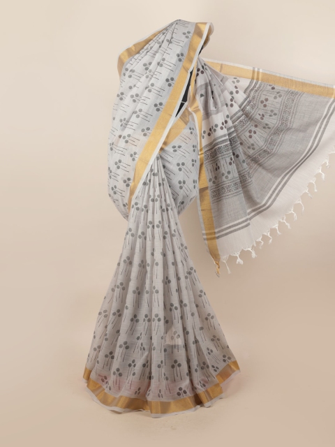 

Pothys Grey & Gold-Toned Floral Zari Saree