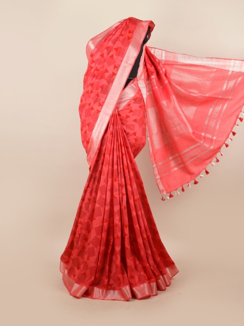 

Pothys Pink & Silver-Toned Zari Saree