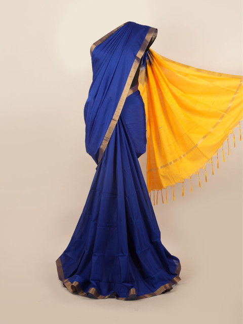 

Pothys Blue & Yellow Zari Silk Blend Saree